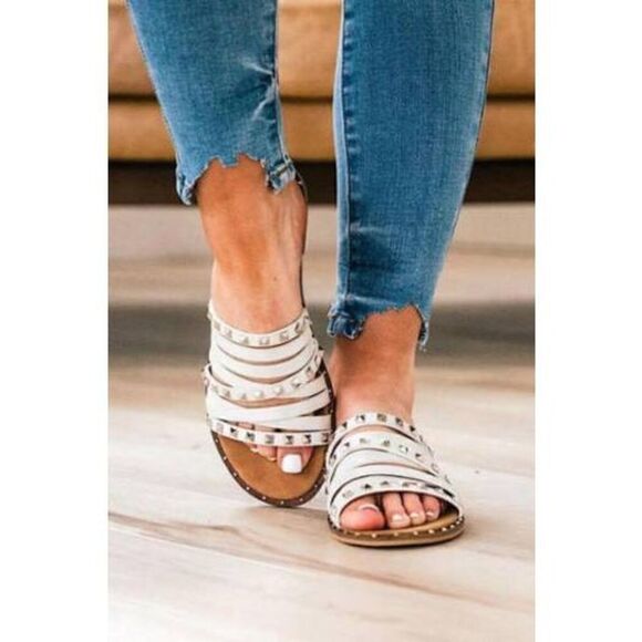 White Studded Sandals - Picture 2 of 5